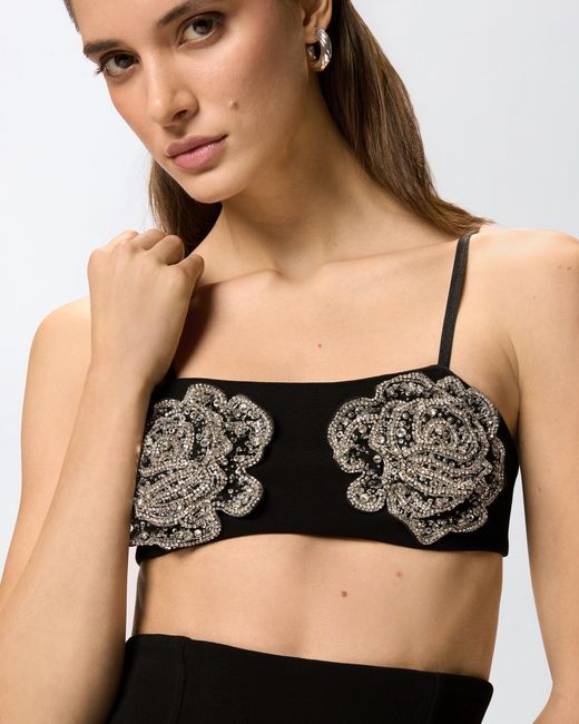 Pinko White Bra With Embroidered Jewel Rose