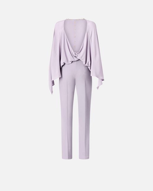 Pinko Pink Long Playsuit With Exposed Back And Jewel Necklace