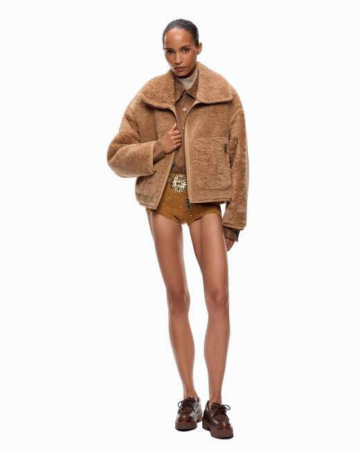 Pinko Brown Shearling-Effect Pea Coat