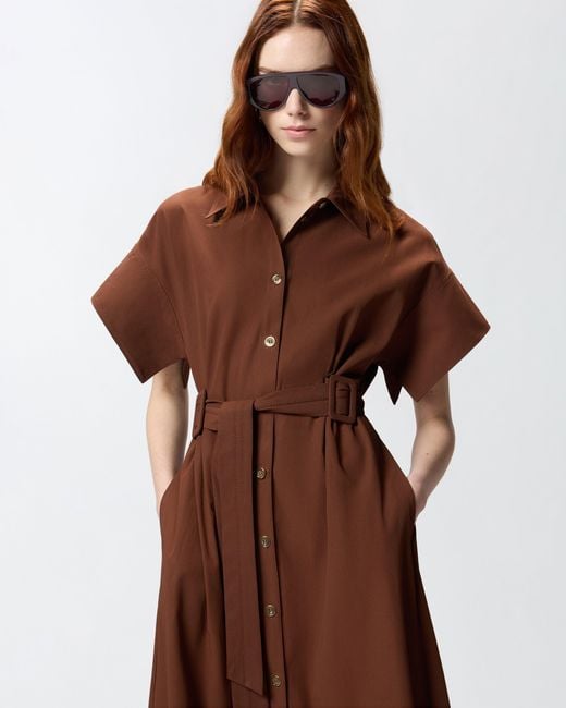 Pinko Brown Midi Shirt Dress With Belt