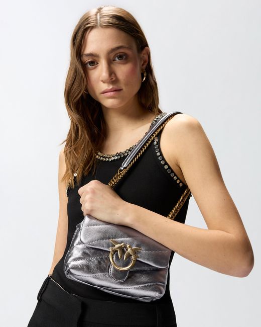 Pinko White Baby Love Bag Puff Laminated Nappa Leather Crossbody Bag