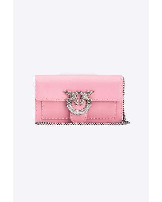Portafoglio Love Bag One Wallet con strass di Pinko in Pink