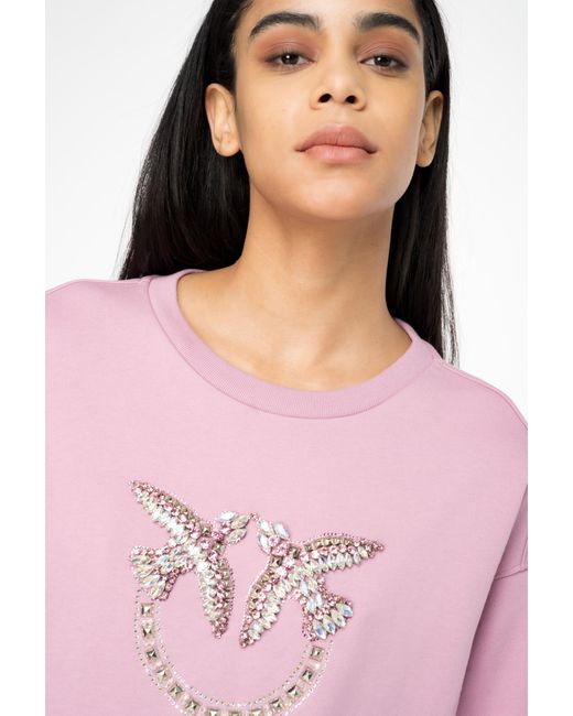 Pinko Pink Sweatshirt With Love Birds Embroidery