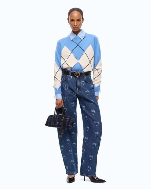 Pinko Blue Jeans With All-Over Love Birds Logo
