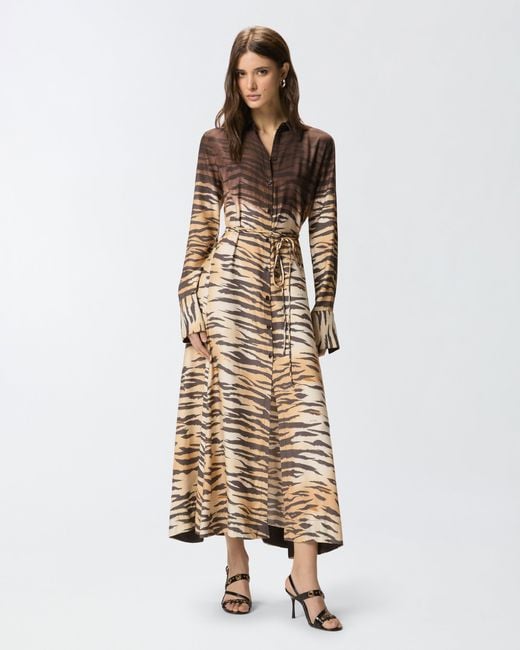 Pinko Natural Long Shirt Dress With Animal Print