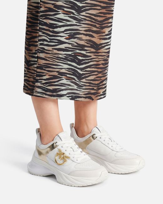 Pinko White Ariel Leather-Effect Sneakers With Mirror Detailing