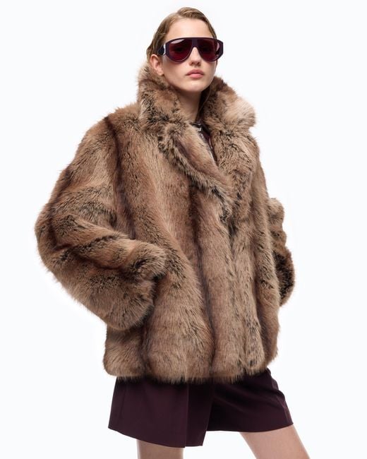 Pinko Brown Fur-Effect Pea Coat