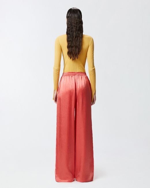 Pinko Red Pyjama-style Palazzo Trousers In Satin