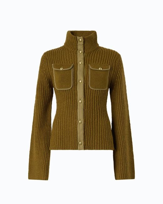 Pinko Green Ribbed Cardigan With Pockets