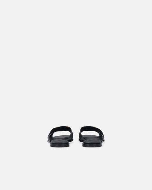 Pinko White Leather Slip-On Sandals With Love Birds Logo