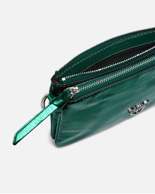 Pinko Green Mini Double Bag In Laminated Leather