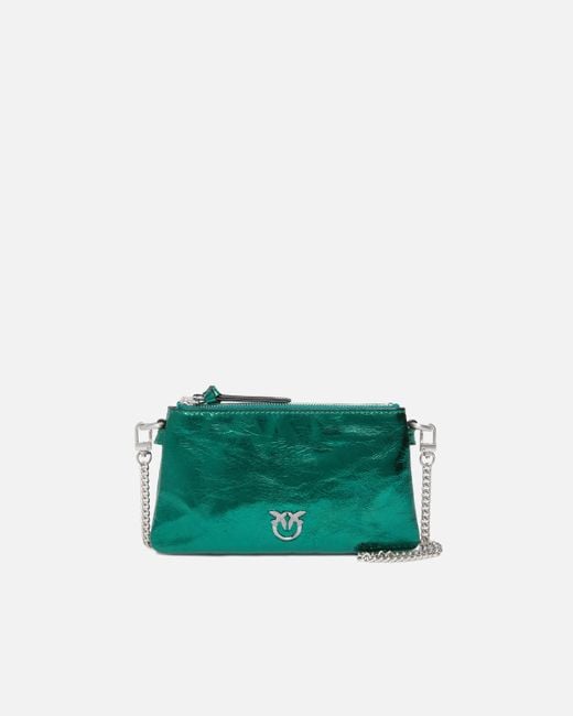 Pinko Green Mini Double Bag In Laminated Leather