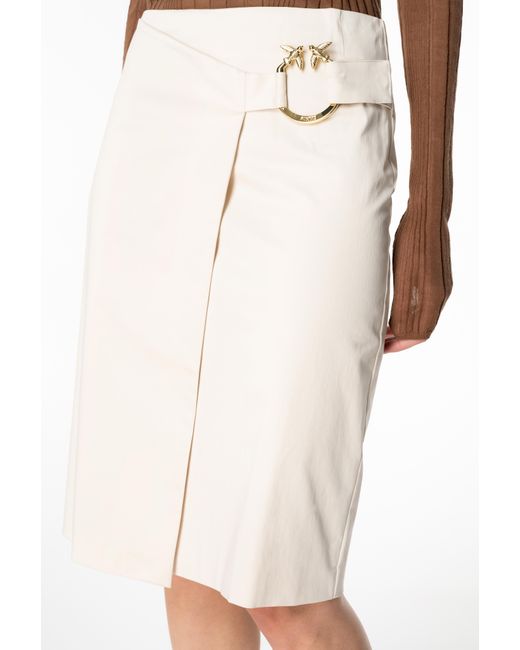 Pinko White Technical Satin Calf-length Skirt With Piercing Buckle