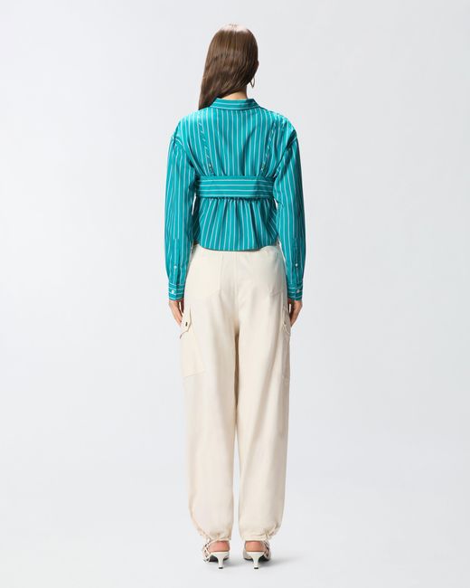 Pinko Blue Striped Cropped Shirt With Bow