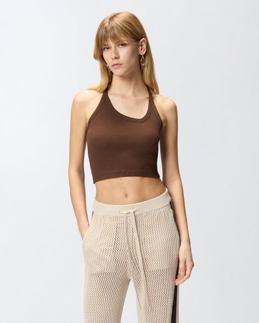 Pinko Brown Cropped Vest Top With Asymmetric Neckline