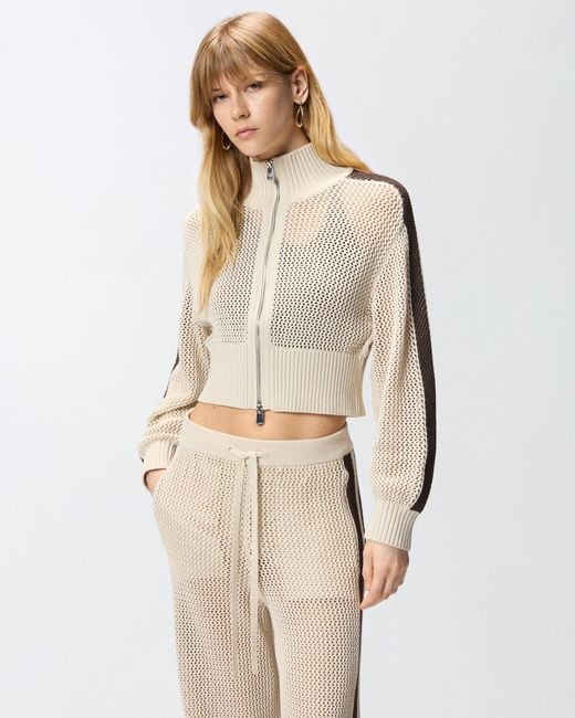 Pinko Natural Cropped Sweatshirt With Bands And Openwork