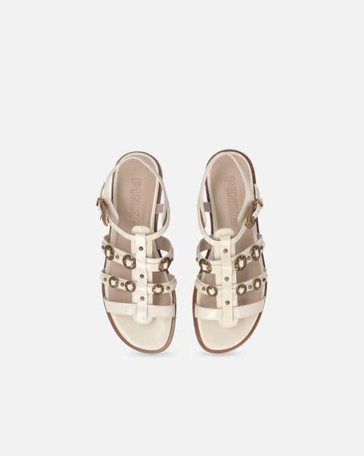 Pinko White Flat Sandals With Straps And Studs