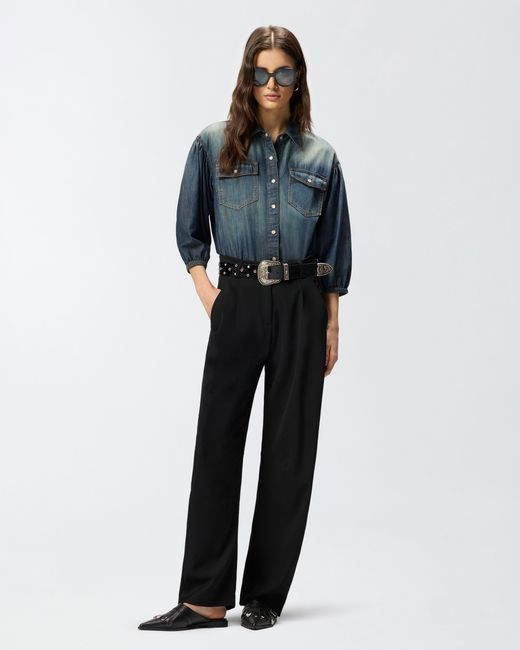 Pinko Blue Denim Shirt With Balloon Sleeves