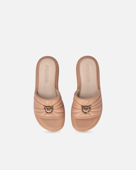 Pinko White Perforated Nappa Leather Slip-On Sandals With Love Birds Logo