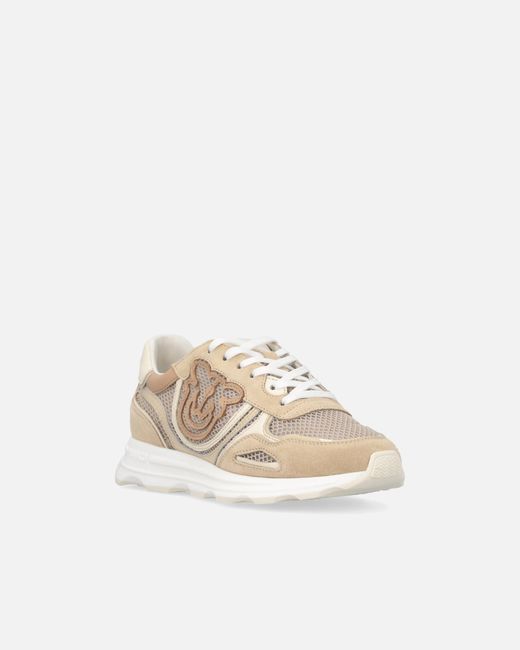 Pinko White Mesh And Suede Sneakers With Love Birds Logo