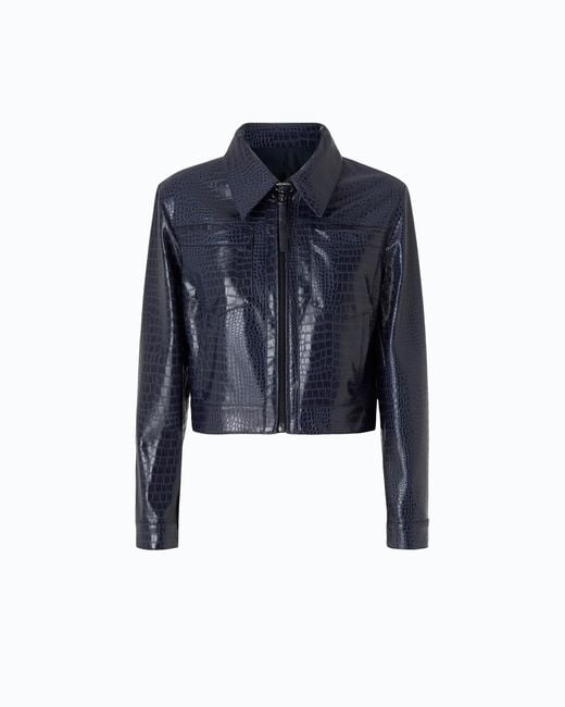Pinko Blue Crocodile Skin-Effect Aviator Jacket