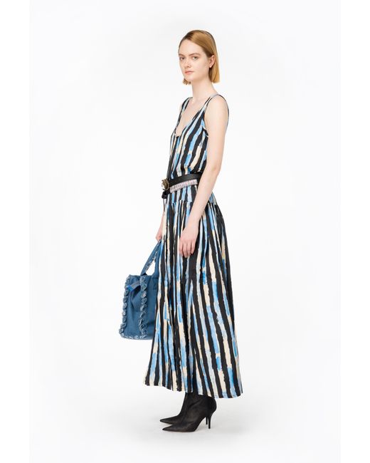 Pinko Blue Long Dress With Painted-stripe Print