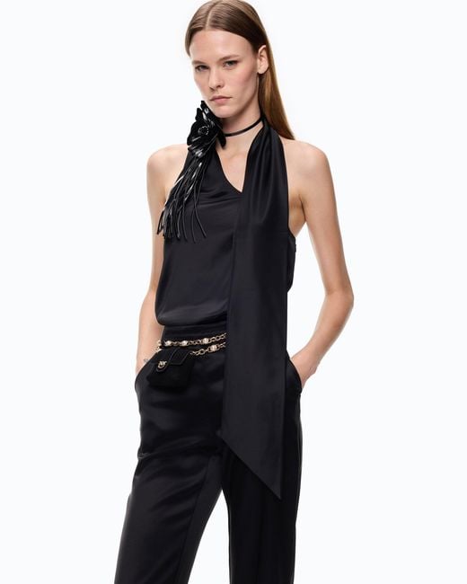 Pinko Black Long Satin Jumpsuit With Sash