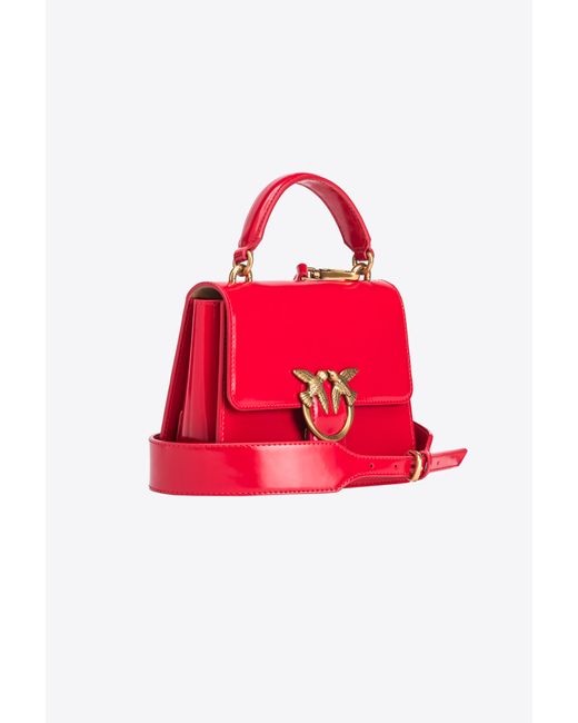 Pinko Red Mini Love Bag One Top Handle Light In Glossy Leather