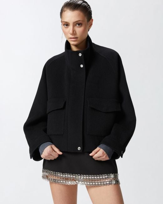 Pinko Black Short Double-faced Wool Coat With High Collar