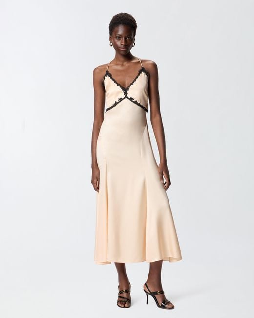 Pinko White Long Dress With Lace Inserts