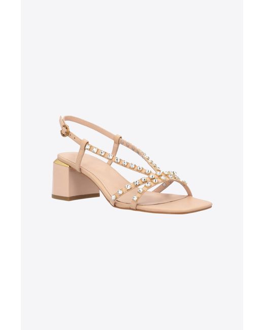 Pinko White Nappa Leather Sandals With Golden Heel
