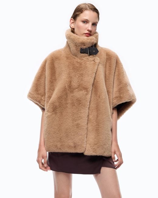 Pinko Brown Faux Fur Cape