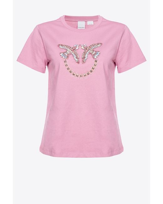 Pinko Pink T-Shirt Mit Love Birds-Stickerei, Rauch Orchidee