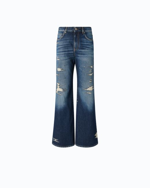 Pinko Blue Wide-Leg Jeans With Rips