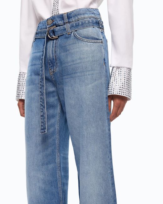 Pinko Blue Cropped Jeans With Cuffs And Belt