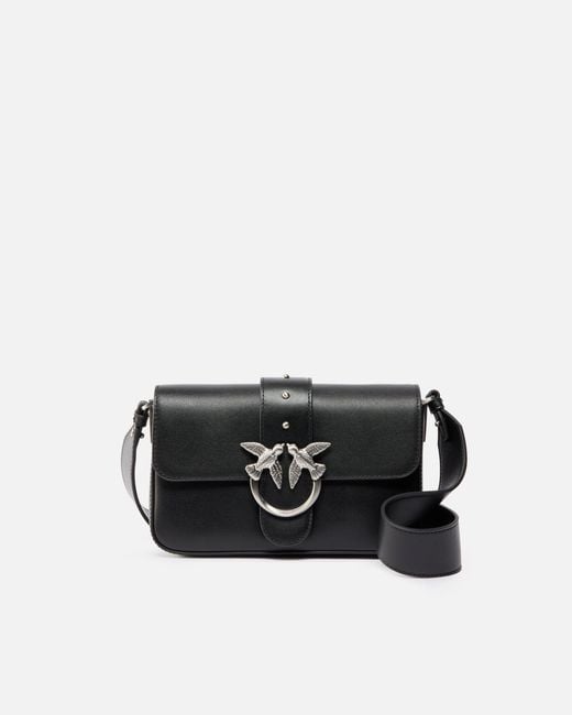 Pinko Black Mini Calfskin Shoulder Strap
