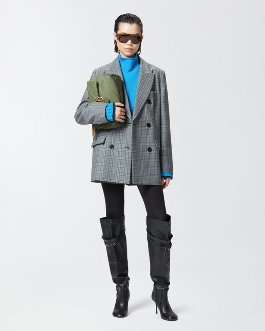 Pinko Gray Double-Breasted Check Blazer