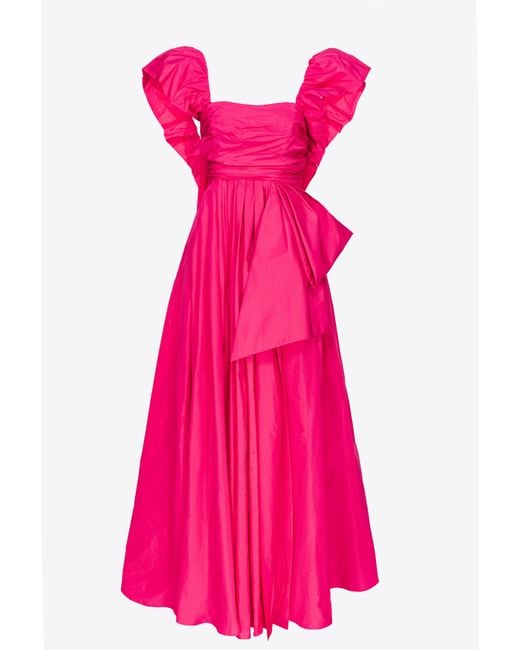 Pinko Pink Long Taffeta Dress With Removable Sleeves