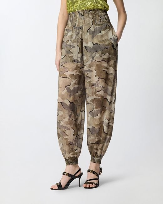 Pinko Natural Camouflage Balloon-Fit Trousers With High Waist