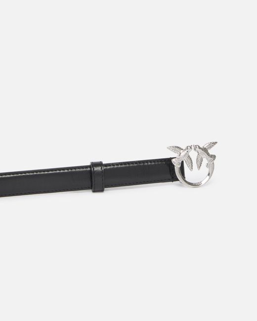 Pinko White Glossy Leather Belt With Love Birds Buckle And Micro Studs, 2 Cm