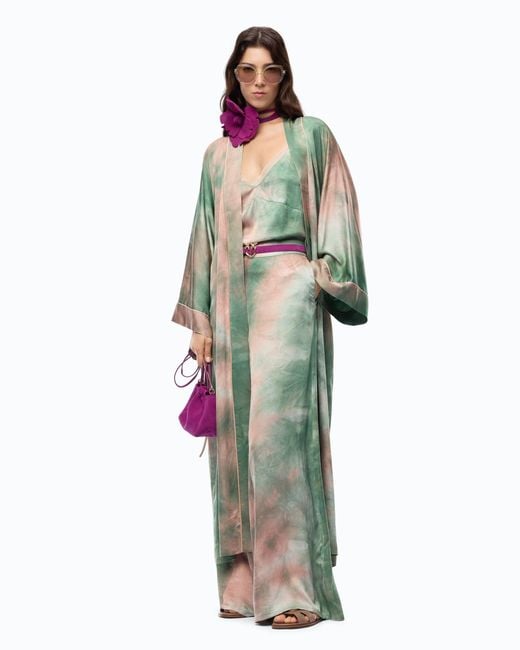 Pinko Green Long Gradient Satin Kimono