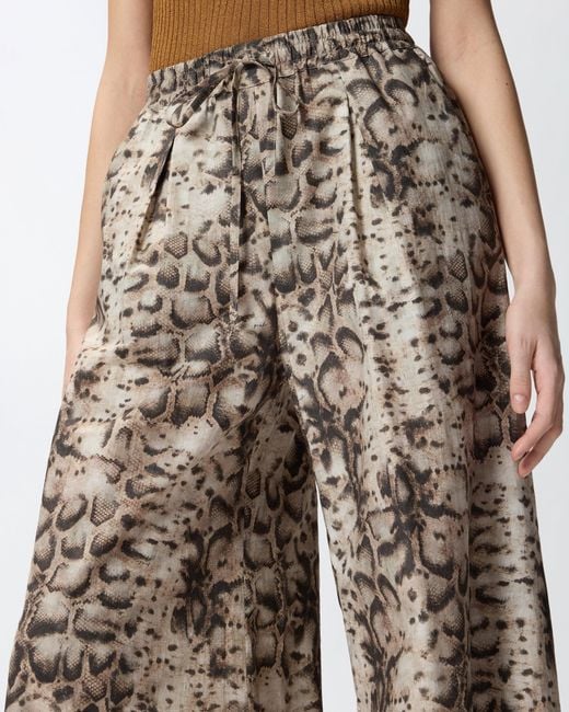 Pinko White Wide-Leg Trousers With Snake Print