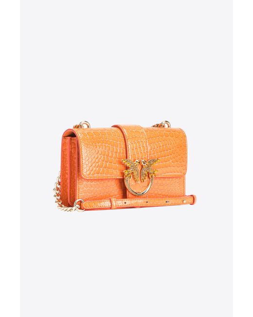 Pinko Orange Galleria Mini Love Bag One In Shiny Coloured Crocodile-print Leather