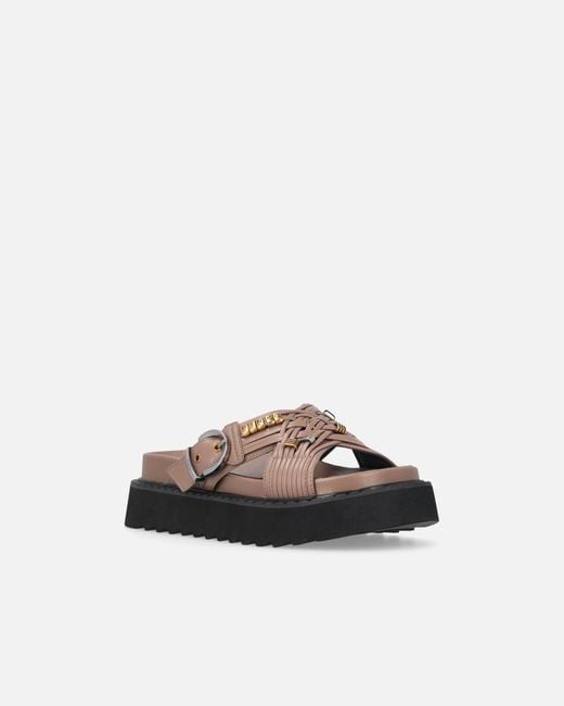 Pinko White Woven Nappa Leather Slip-On Sandals With Metallic Rings
