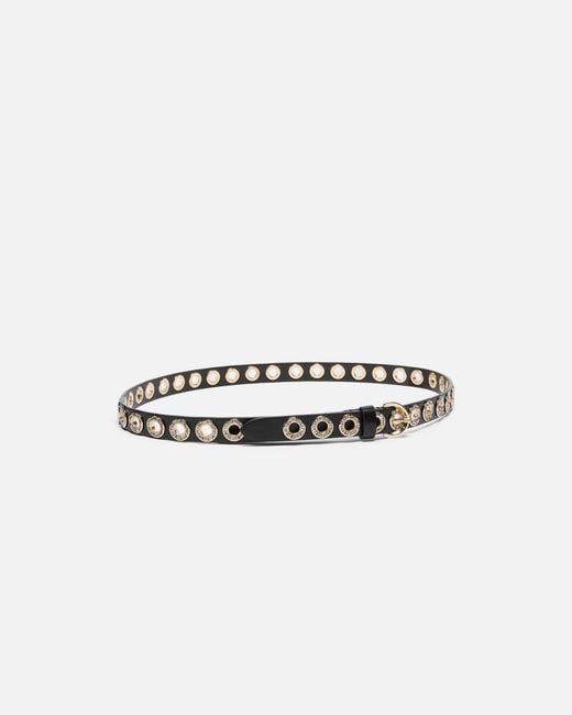 Pinko White Leather Belt With Jewel Eyelets, 2Cm