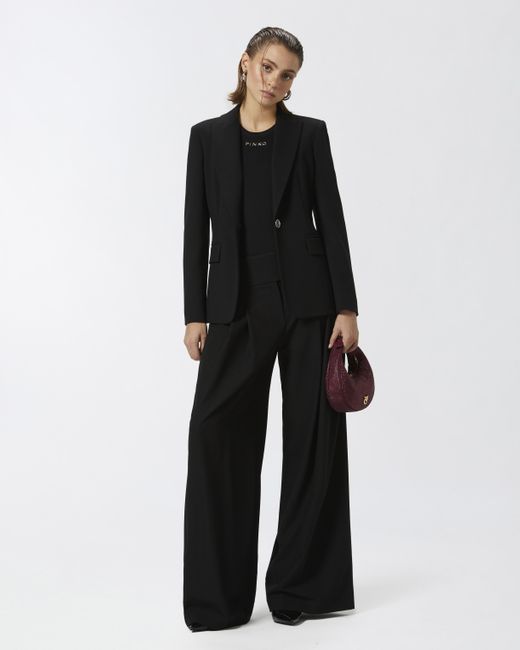 Pinko Black Elegant Wide-Leg Trousers With Darts, Limo