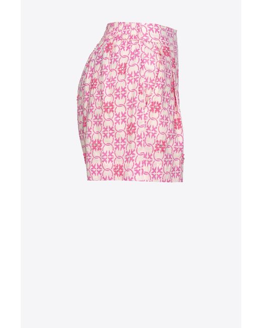 Pinko Pink Muslin Shorts With Monogram And Embroidery