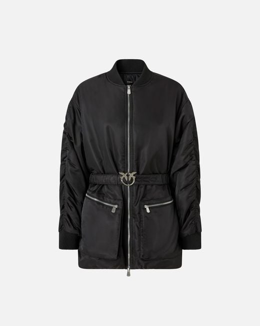 Pinko Black Long Technical Satin Bomber Jacket