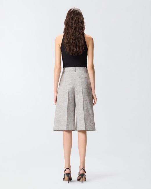 Pinko White Slub Shorts With Pressed Pleat Detail