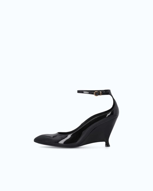 Pinko White Patent Leather Pumps With Wedge Heel And Ankle Strap